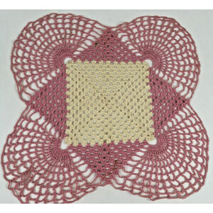 Mid Century Modern Pink and white Handmade Crochet Table Topper TV